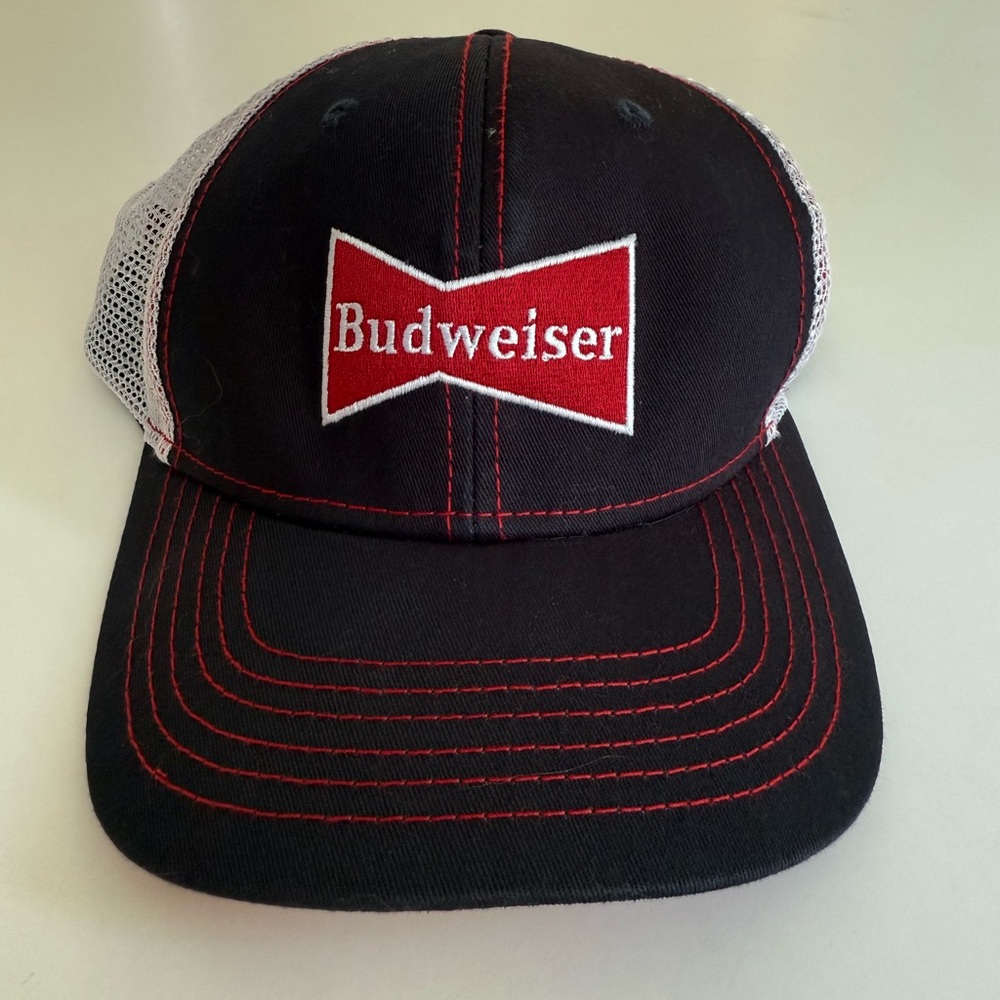 H3 Budweiser Trucker Hat Bowtie Logo Snapback Mesh Back Blue Red White Cap